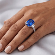 Afbeelding in Gallery-weergave laden, Stralende Natuurlijke echte diamant ( niet in het laboratorium gekweekt )en ring met 3 stenen saffier met accenten 4,50 karaat goud