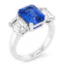 Afbeelding in Gallery-weergave laden, Stralende Natuurlijke echte diamant ( niet in het laboratorium gekweekt )en sieraden 3 karaat drie steen blauwe saffier ring