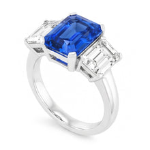 Afbeelding in Gallery-weergave laden, Stralende Natuurlijke echte diamant ( niet in het laboratorium gekweekt )en sieraden 3 karaat drie steen blauwe saffier ring
