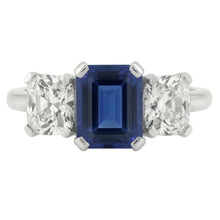 Afbeelding in Gallery-weergave laden, Stralende Natuurlijke echte diamant ( niet in het laboratorium gekweekt )en sieraden Smaragd blauwe saffier 3 stenen ring 3 karaat