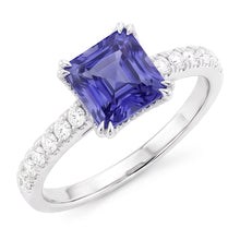 Afbeelding in Gallery-weergave laden, Stralende edelsteen blauwe saffier Natuurlijke echte diamant ( niet in het laboratorium gekweekt )en ring Triple Prong Set 3 karaat
