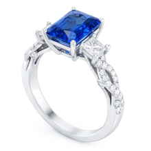 Afbeelding in Gallery-weergave laden, Stralende saffier edelsteen ring 3 stenen gedraaide stijl 3,50 karaat