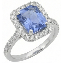 Afbeelding in Gallery-weergave laden, Prong Gezet Ceylonsaffier Met Natuurlijke uit de aarde gewonnen Diamanten 4 Ct Ring Witgoud 14K