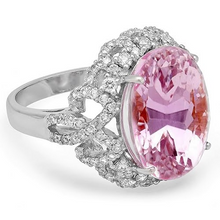 Afbeelding in Gallery-weergave laden, Tandenset 36,75 ct roze kunziet met diamanten ring wit goud 14k