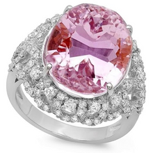 Afbeelding in Gallery-weergave laden, Tandenset 36,75 ct roze kunziet met diamanten ring wit goud 14k
