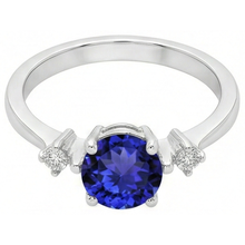 Afbeelding in Gallery-weergave laden, echte round tanzaniet 0.75karaat ring close-up detail