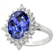 Afbeelding in Gallery-weergave laden, Tanzanite ovale Natuurlijke echte diamanten ( niet in een laboratorium gekweekt ) verlovingsring 8,50 karaat edelsteen sieraden Nieuw