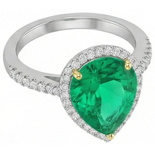 Afbeelding in Gallery-weergave laden, Fijne Smaragd Edelsteen Ring 2 karaat 14 Karaat Tweekleurig Goud – hoekaanzicht