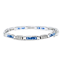 Afbeelding in Gallery-weergave laden, Tennis Armband Ronde Diamant En Prinsessen Saffier