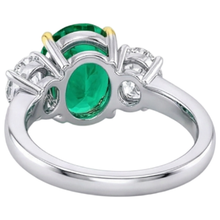 Afbeelding in Gallery-weergave laden, Smaragd Gekleurde Steen Ring 4-karaat 14 Karaat Tweekleurig Goud – achteraanzicht