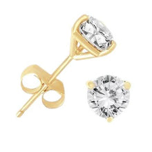 Afbeelding in Gallery-weergave laden, Three Prong Set Ronde 3 Karaats Echt Diamanten Oorknopjes Geel Goud