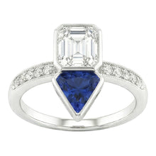 Afbeelding in Gallery-weergave laden, Toi et Moi Asscher uit de a aarde gewonnen Diamanten & Ceylon Saffieren Ring 3.50 Karaat Milgrain