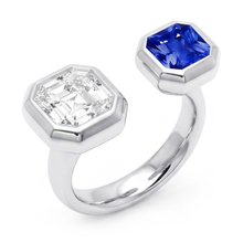 Afbeelding in Gallery-weergave laden, Toi et Moi Asscher Diamond Ring Bezel Set Radiant Sapphire 2,50 karaat