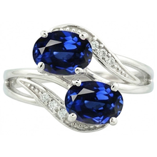 Afbeelding in Gallery-weergave laden, Toi et Moi antieke stijl ovale Sri Lankaanse saffier Natuurlijke echte diamanten ( niet in een laboratorium gekweekt ) ring 4.50 Ct
