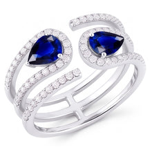 Afbeelding in Gallery-weergave laden, Toi et Moi gouden dames peer blauwe saffier Natuurlijke echte diamant ( niet in het laboratorium gekweekt )en ring 3,50 karaat
