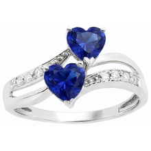 Afbeelding in Gallery-weergave laden, Toi et Moi hart edelsteen Ceylon saffier Natuurlijke echte diamant ( niet in het laboratorium gekweekt )en ring 3,50 karaat