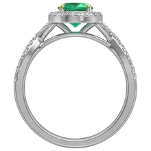 Afbeelding in Gallery-weergave laden, Colombiaanse Smaragd Rond Briljant Sieraadsteen Ring in Bicolor 14K Goud – profielaanzicht
