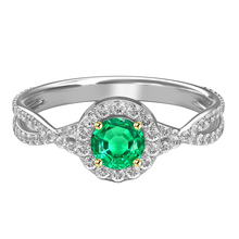 Afbeelding in Gallery-weergave laden, Rond Briljant Colombiaanse Smaragd ring in Bicolor 14K Goud – hoofdaanzicht