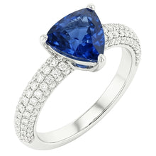 Afbeelding in Gallery-weergave laden, Triljoen edelsteen blauwe saffier ring pave set Natuurlijke echte diamant ( niet in het laboratorium gekweekt )en 3 karaat