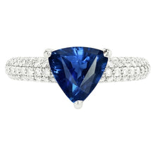 Afbeelding in Gallery-weergave laden, Triljoen edelsteen blauwe saffier ring pave set Natuurlijke echte diamant ( niet in het laboratorium gekweekt )en 3 karaat
