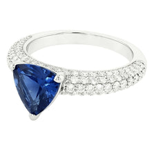 Afbeelding in Gallery-weergave laden, Triljoen edelsteen blauwe saffier ring pave set Natuurlijke echte diamant ( niet in het laboratorium gekweekt )en 3 karaat