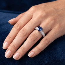 Afbeelding in Gallery-weergave laden, Triljoen edelsteen blauwe saffier ring pave set Natuurlijke echte diamant ( niet in het laboratorium gekweekt )en 3 karaat