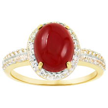 Afbeelding in Gallery-weergave laden, Trouwring 10.25 Ct Ovaal Koraal En Ronde Diamanten Goud Geel 14K