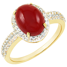 Afbeelding in Gallery-weergave laden, Trouwring 10.25 Ct Ovaal Koraal En Ronde Diamanten Goud Geel 14K