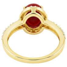 Afbeelding in Gallery-weergave laden, Trouwring 10.25 Ct Ovaal Koraal En Ronde Diamanten Goud Geel 14K