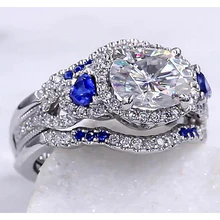 Afbeelding in Gallery-weergave laden, Trouwring Set Echt Diamant Blauwe Saffier 5 Karaat Vrouwen Sieraden