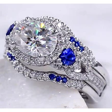Afbeelding in Gallery-weergave laden, Trouwring Set Echt Diamant Blauwe Saffier 5 Karaat Vrouwen Sieraden