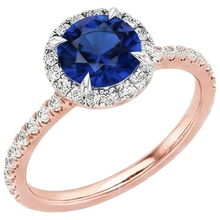 Afbeelding in Gallery-weergave laden, Twee Kleurige Blauwe Saffier Halo Diamant Ring Prong Set
