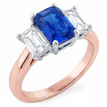 Afbeelding in Gallery-weergave laden, Tweekleurige 3 stenen Natuurlijke echte diamant ( niet in het laboratorium gekweekt )en stralende saffier edelsteen ring 1,50 karaat