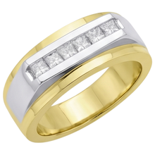 Afbeelding in Gallery-weergave laden, Tweekleurige Gouden 14K Herenringband Princess Echt Diamond 0,72 Karaat