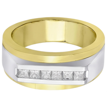 Afbeelding in Gallery-weergave laden, Tweekleurige Gouden 14K Herenringband Princess Echt Diamond 0,72 Karaat
