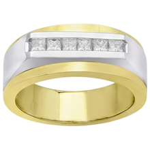 Afbeelding in Gallery-weergave laden, Tweekleurige Gouden 14K Herenringband Princess Echt Diamond 0,72 Karaat