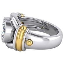 Afbeelding in Gallery-weergave laden, Tweekleurige Diamanten Solitaire Herenring Kastzetting 2 Karaat