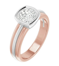 Afbeelding in Gallery-weergave laden, Tweekleurige Solitaire Ring Kussen Oud Slijpsel Natuurlijke uit de aarde gewonnen Diamant Kastzetting 2.20 Karaat