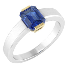 Afbeelding in Gallery-weergave laden, Tweekleurige Solitaire ring 1 karaat blauwe saffier smaragd geslepen gouden sieraden