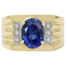 Afbeelding in Gallery-weergave laden, Tweekleurige gouden 14K ovale saffier en ronde Natuurlijke echte diamanten ( niet in een laboratorium gekweekt ) ring 2.31 ct.
