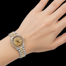 Afbeelding in Gallery-weergave laden, Tweekleurige champagnekleurige diamanten wijzerplaat lunette dameshorloge Rolex Datumjust