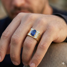 Afbeelding in Gallery-weergave laden, Tweekleurige gouden 14K ovale saffier en ronde Natuurlijke echte diamanten ( niet in een laboratorium gekweekt ) ring 2.31 ct.