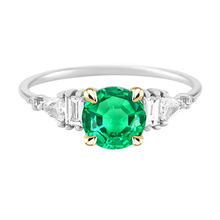 Afbeelding in Gallery-weergave laden, Fijne Smaragd Rond Briljant Edelsteen Ring in 14 Karaat Tweekleurig Goud – hoofdaanzicht