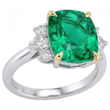 Afbeelding in Gallery-weergave laden, Smaragd Edelsteen Ring 4-karaat Bicolor 14K Goud – profielaanzicht