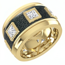 Afbeelding in Gallery-weergave laden, Unieke Heren Ring Twee Kleurig Met Prinses Geslepen Natuurlijke Aarde Gedolven Diamanten