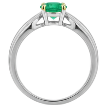 Afbeelding in Gallery-weergave laden, Colombiaanse Smaragd Rond Briljant Edelsteen Ring in Bicolor 14K Goud – achteraanzicht