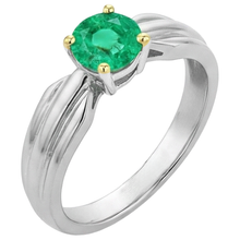 Afbeelding in Gallery-weergave laden, Colombiaanse Smaragd Rond Briljant Edelsteen Ring in Bicolor 14K Goud – vooraanzicht