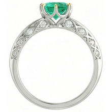 Afbeelding in Gallery-weergave laden, Fijne Smaragd Edelsteen Ring 2-karaat Bicolor 14K Goud – bovenaanzicht