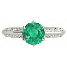 Afbeelding in Gallery-weergave laden, Edelsteen Ring Bicolor 14K Goud met Fijne Smaragd – vooraanzicht