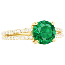 Afbeelding in Gallery-weergave laden, Verborgen halo groene smaragd met Natuurlijke echte diamanten ( niet in een laboratorium gekweekt ) trouwring geel goud 14K